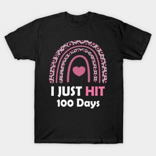 Cute pink 100th Day Leopard Rainbow 100 Days Of School Girls T-Shirt